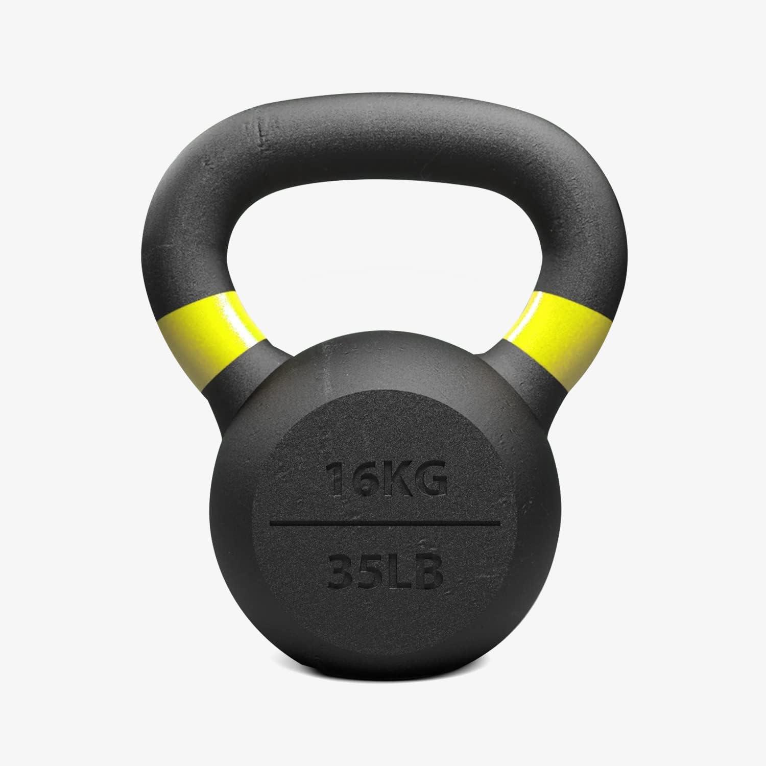 imageDMoose Kettlebell for Weightlifting Strength Training Kettlebells Conditioning Deadlift Squat Press and Core Training Home Gym for Men and Women With Handle for FullBody WorkoutBlackYellow 35LBs