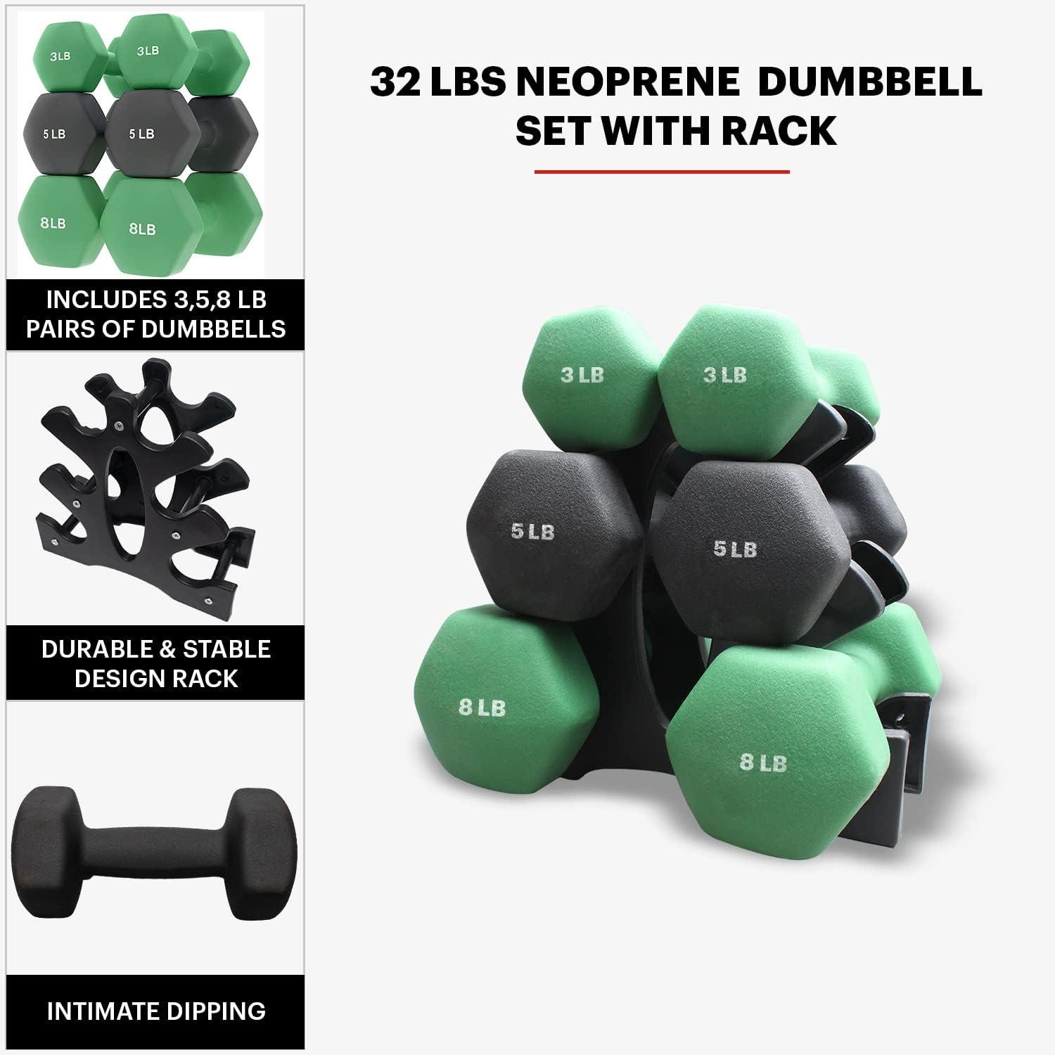 imageDMoose Neoprene Dumbbells Hand Weights Sets for Home Gym Equipment Workouts Strength Training ampamp Free Weights Dumbbell Sets for Women ampamp Men 3 5 10 15 20 lbs ampamp 20 32 ampamp 50 lbs With Rack32 lb Set With Stand 853