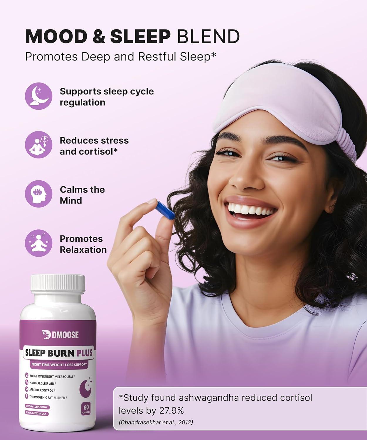 imageDMoose Sleep Burn Plus Natural Fat Burning Sleep Aid Nighttime Weight Management ampamp Deep Sleep Support with Melatonin Valerian Root White Kidney Bean 60 NonGMO Capsules