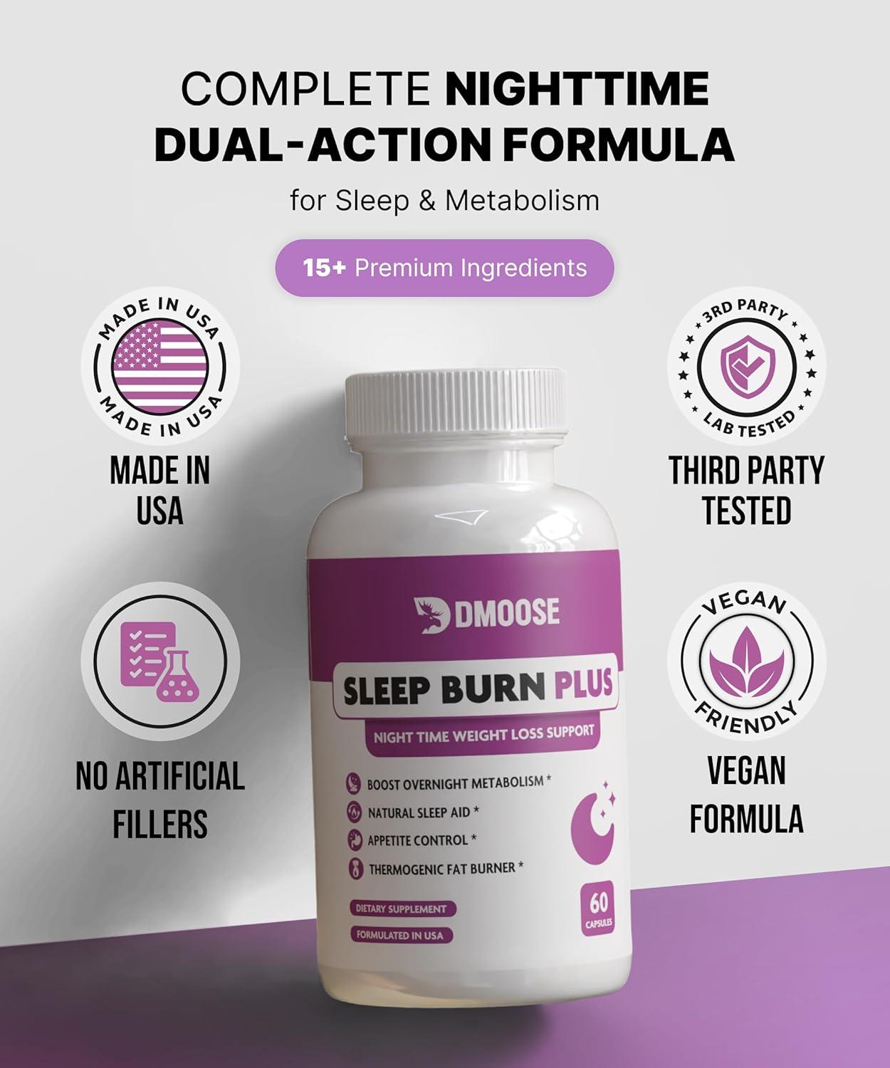 imageDMoose Sleep Burn Plus Natural Fat Burning Sleep Aid Nighttime Weight Management ampamp Deep Sleep Support with Melatonin Valerian Root White Kidney Bean 60 NonGMO Capsules