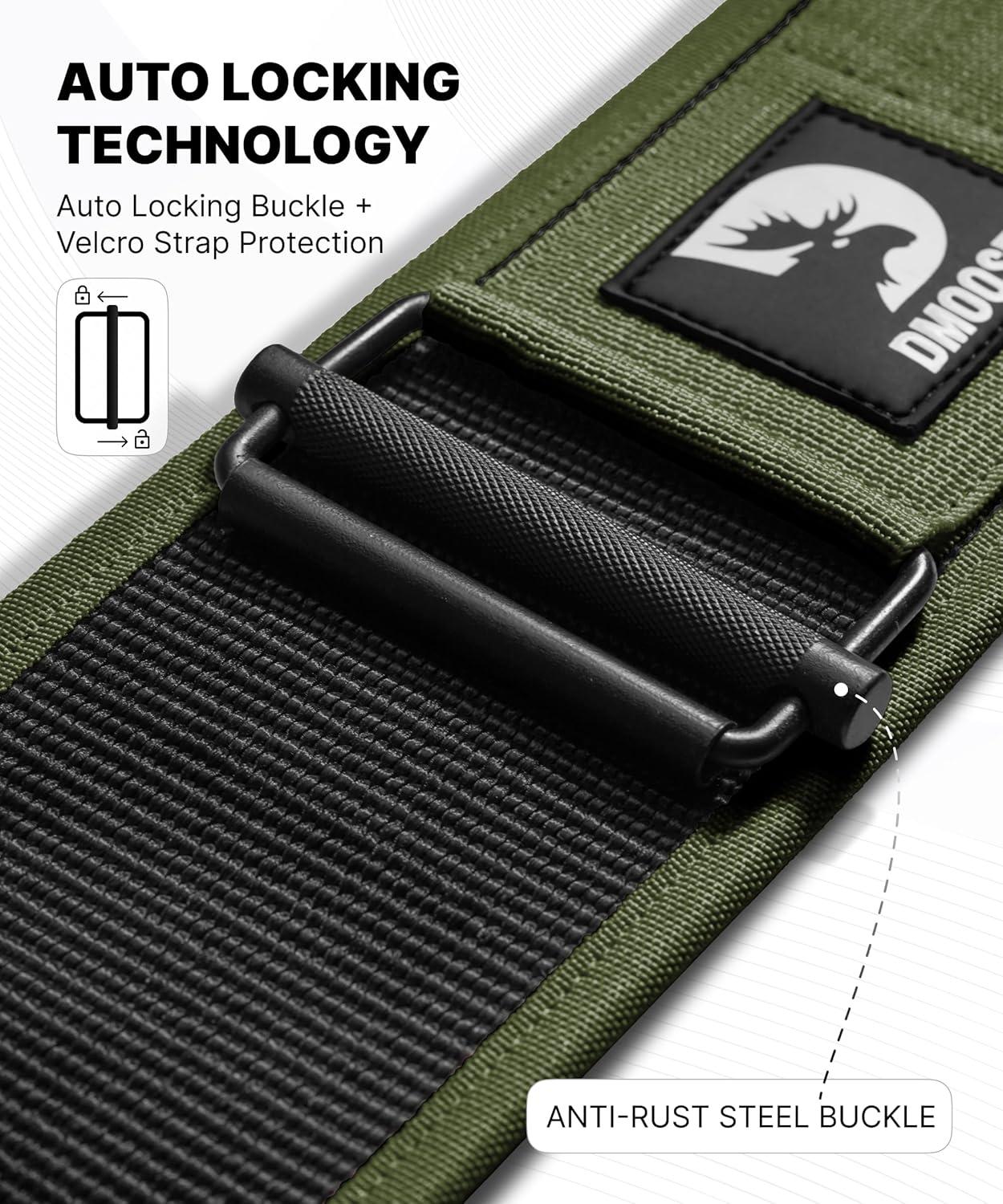 imageDMoose Weight Lifting Belt Auto Locking Gym Belt for Olympic Training WOD Cross Training for Men and Women 4quot Nylon Workout belt with Adjustable Buckle Provides Lumbar Support and StabilityRanger Green