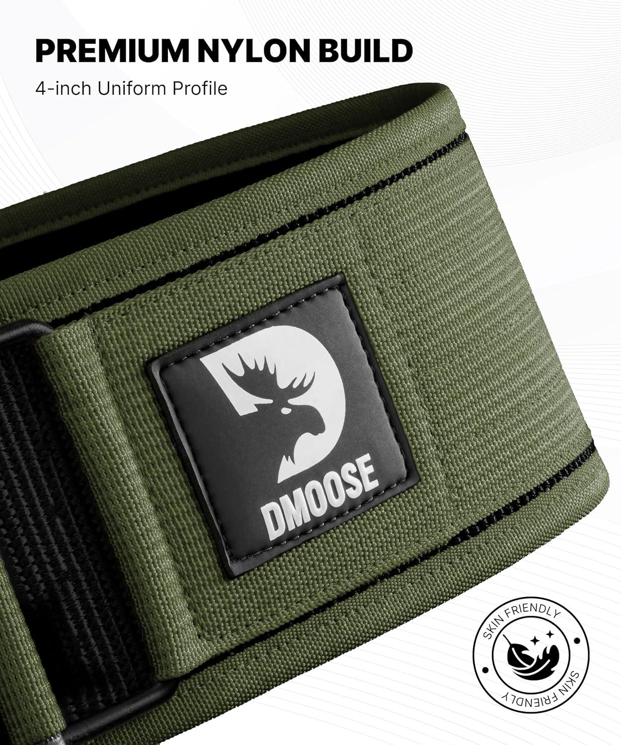 imageDMoose Weight Lifting Belt Auto Locking Gym Belt for Olympic Training WOD Cross Training for Men and Women 4quot Nylon Workout belt with Adjustable Buckle Provides Lumbar Support and StabilityRanger Green