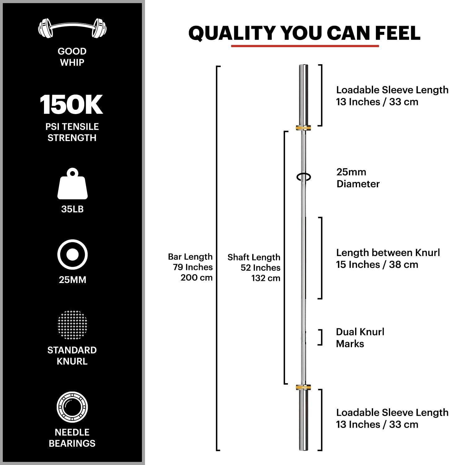 imageDMoose Weightlifting Barbell Max Load Of 1000lbs Capacity for Weightlifting Powerlifting Olympic Weight Bar Chrome Protected Sleeves Black Phosphate Coating On The Shaft Gym Home ExercisesOpen Barbell for Women 35 LBs