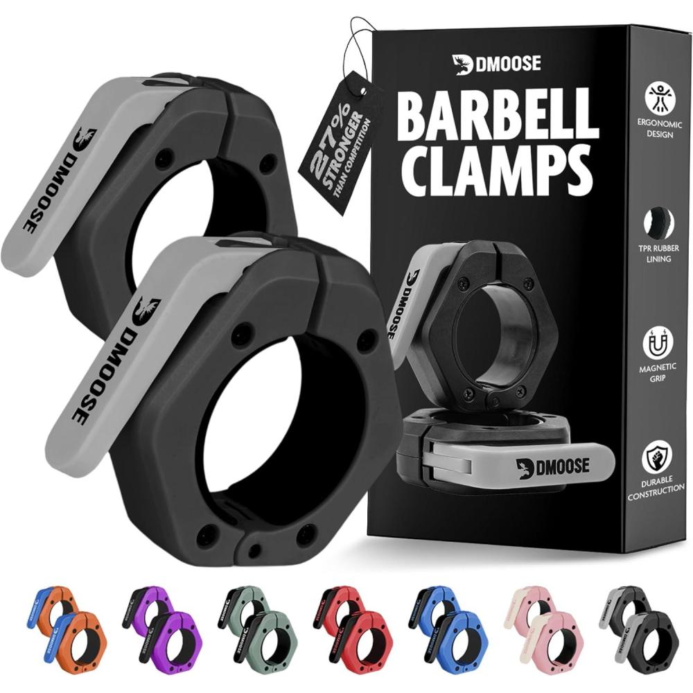 imageDMoose Fitness Barbell Clips 2 Inch Pair Quick Release Olympic Barbell Clamps ampamp Collars with Anti Slip TPR Grip for Secure Weightlifting and Powerlifting Weight Clips for Bars at Home or GymBlack