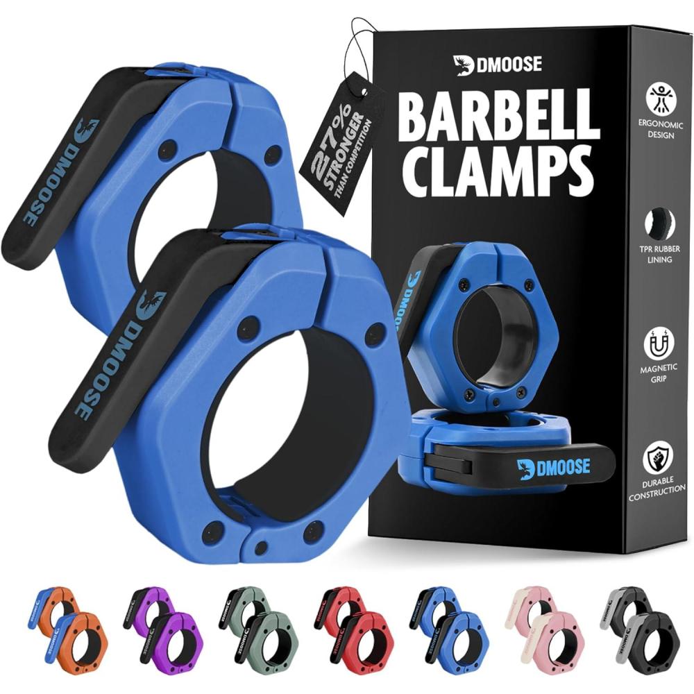 imageDMoose Fitness Barbell Clips 2 Inch Pair  Quick Release Olympic Barbell Clamps ampamp Collars with Anti Slip TPR Grip for Secure Weightlifting and Powerlifting  Weight Clips for Bars at Home or GymNavy