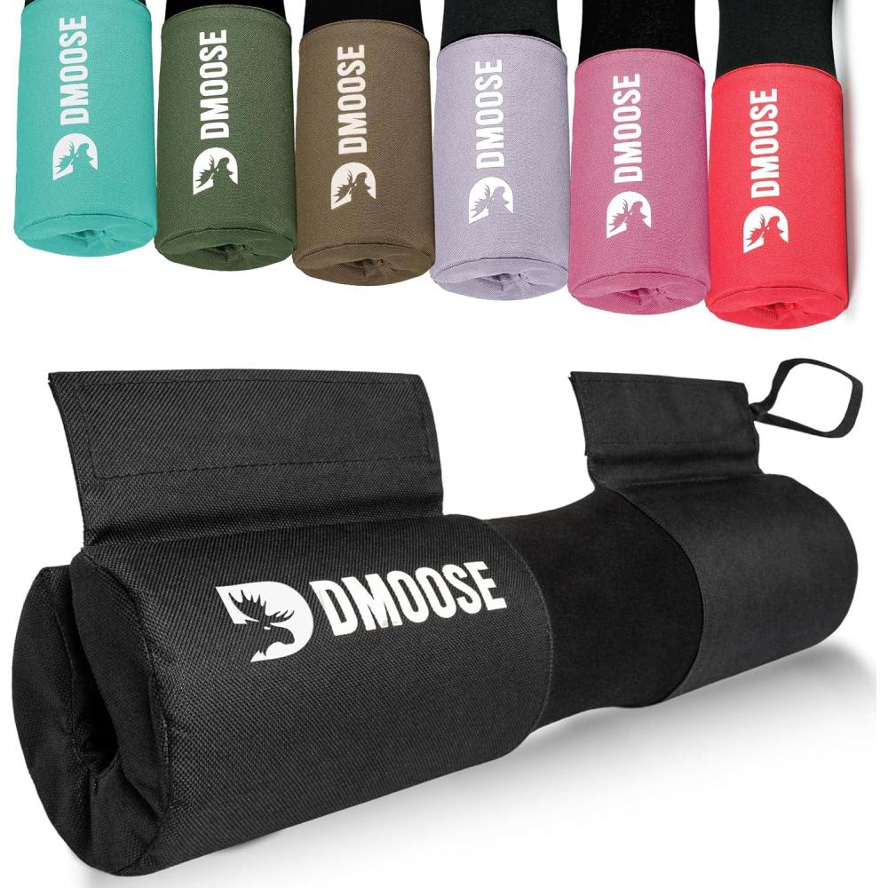 imageDMoose Fitness Barbell Pad for Hip Thrust Squat ampamp Lunges NonSlip Thick Foam Cushion for Neck and Back Support with Two Straps Hip Thrust Pad for Leg Day Fits All Olympic Bars and Smith MachineBlack with Fabric Cover