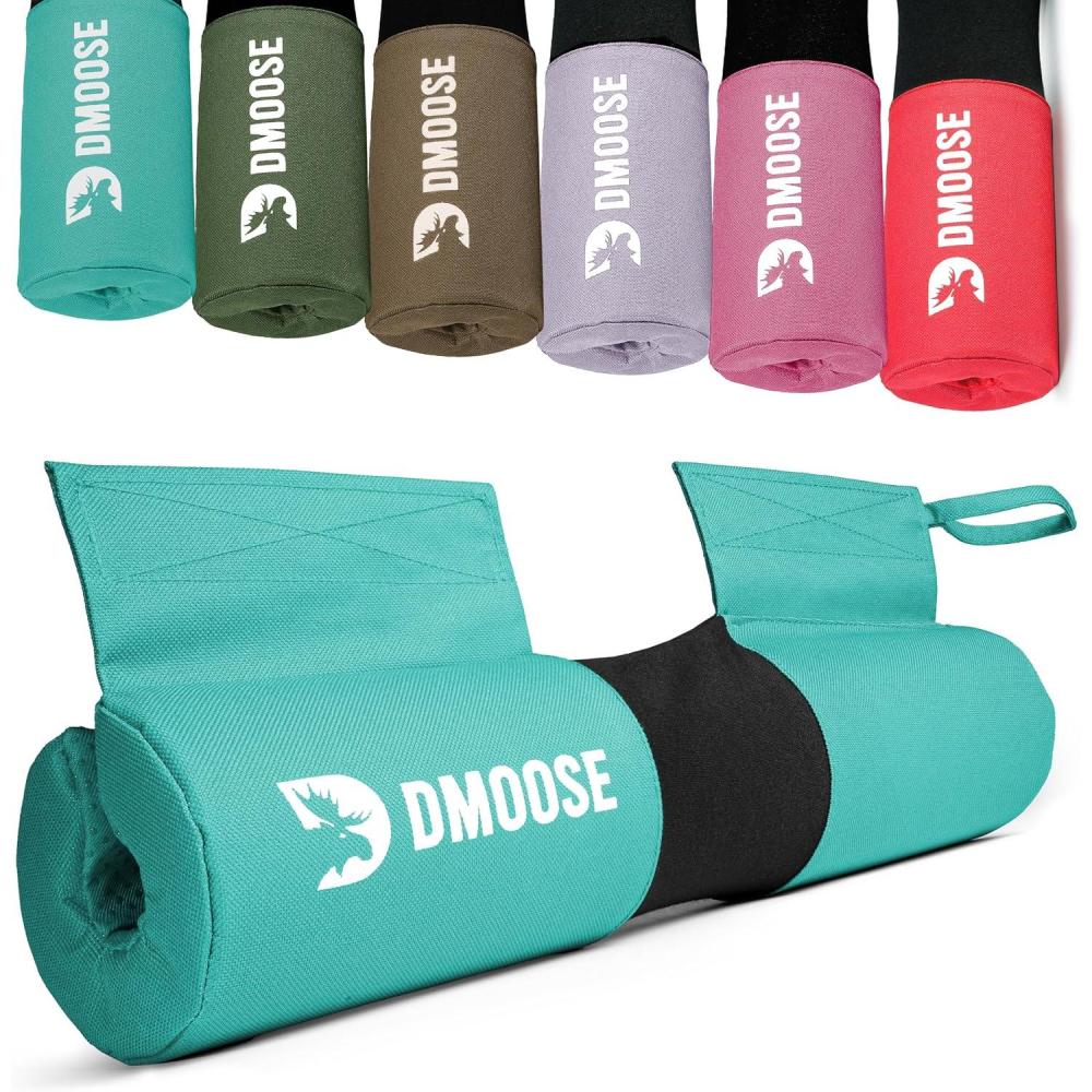 imageDMoose Fitness Barbell Pad for Hip Thrust Squat ampamp Lunges NonSlip Thick Foam Cushion for Neck and Back Support with Two Straps Hip Thrust Pad for Leg Day Fits All Olympic Bars and Smith MachineBaby Blue Fabric