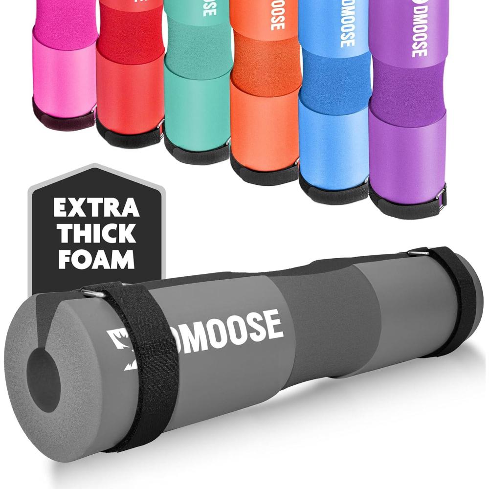 imageDMoose Fitness Barbell Pad for Hip Thrust Squat ampamp Lunges  NonSlip Thick Foam Cushion for Neck and Back Support with Two Straps  Hip Thrust Pad for Leg Day  Fits All Olympic Bars and Smith MachineGrey