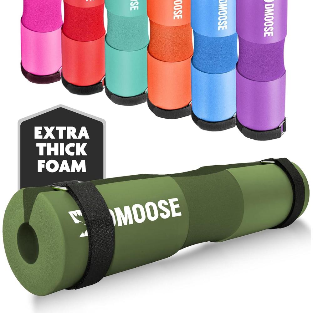 imageDMoose Fitness Barbell Pad for Hip Thrust Squat ampamp Lunges NonSlip Thick Foam Cushion for Neck and Back Support with Two Straps Hip Thrust Pad for Leg Day Fits All Olympic Bars and Smith MachineArmy Green