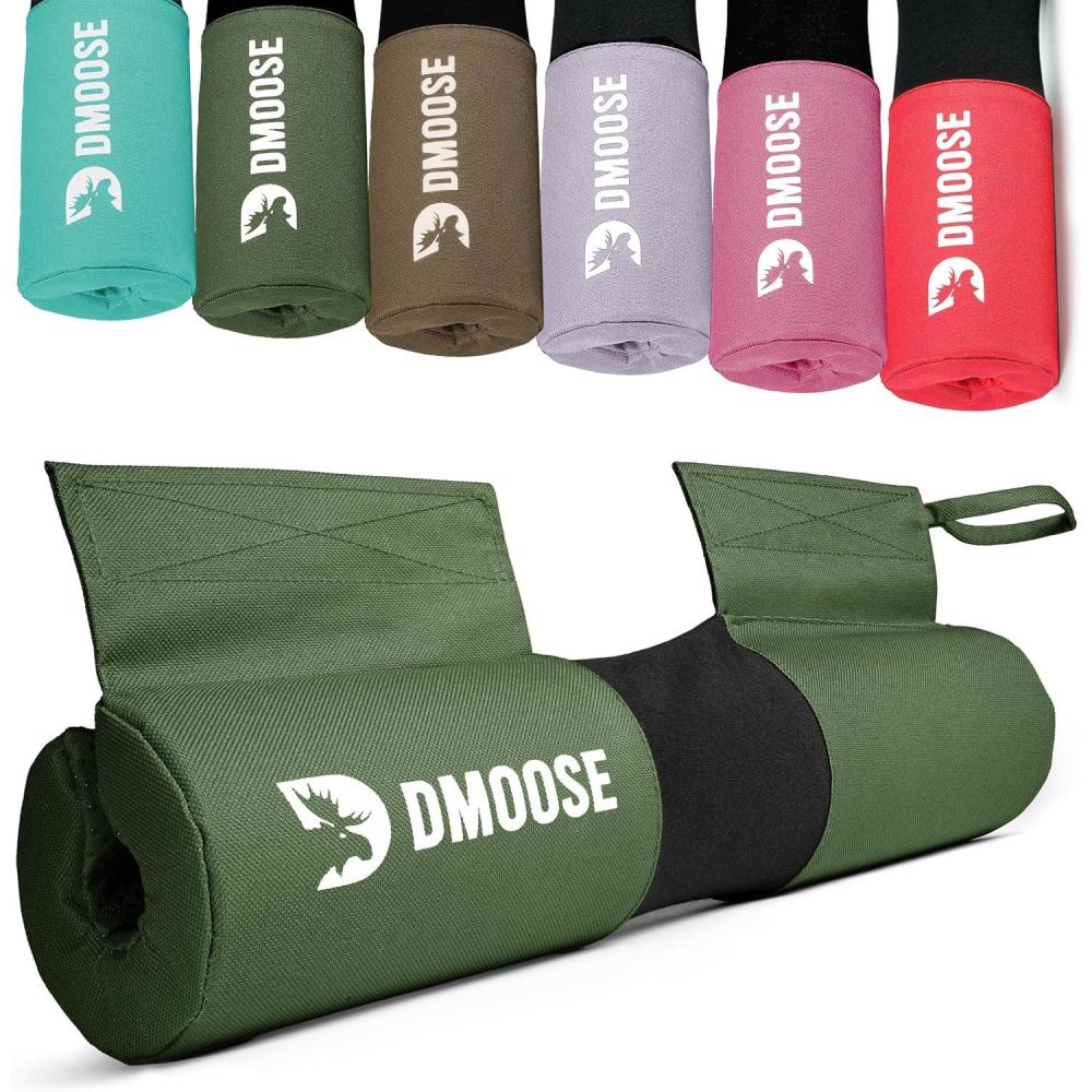 imageDMoose Fitness Barbell Pad for Hip Thrust Squat ampamp Lunges NonSlip Thick Foam Cushion for Neck and Back Support with Two Straps Hip Thrust Pad for Leg Day Fits All Olympic Bars and Smith MachineMilitary Green Fabric