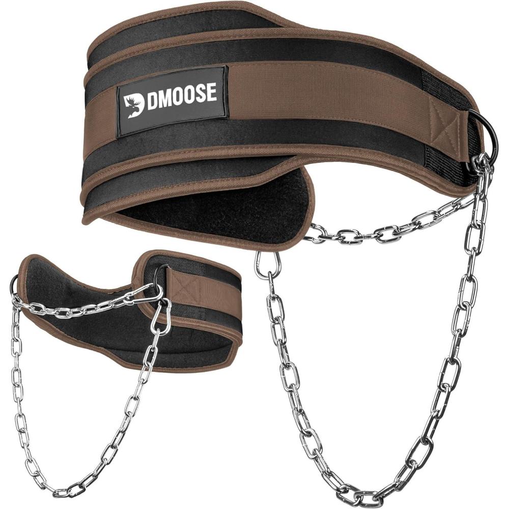 imageDMoose Fitness Dip Belt for Weight Lifting Pullup Squats ampamp Dips 36quot Robust Steel Chain Comfortable Neoprene Padding Supports 350lbs Gym Weight Belt for Strength Training Workout ampamp WeightliftingCocoa Brown