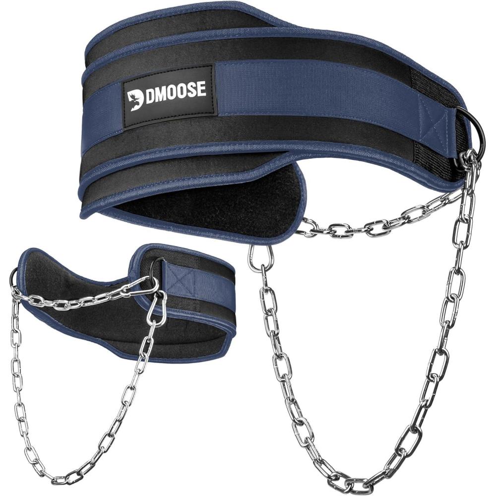 imageDMoose Fitness Dip Belt for Weight Lifting Pullup Squats ampamp Dips 36quot Robust Steel Chain Comfortable Neoprene Padding Supports 350lbs Gym Weight Belt for Strength Training Workout ampamp WeightliftingNavy Blue