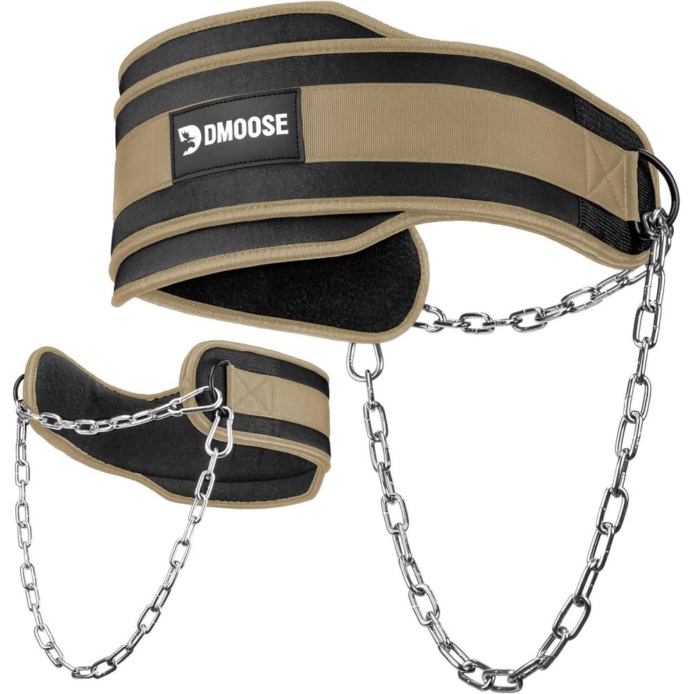 imageDMoose Fitness Dip Belt for Weight Lifting Pullup Squats ampamp Dips 36quot Robust Steel Chain Comfortable Neoprene Padding Supports 350lbs Gym Weight Belt for Strength Training Workout ampamp WeightliftingDesert