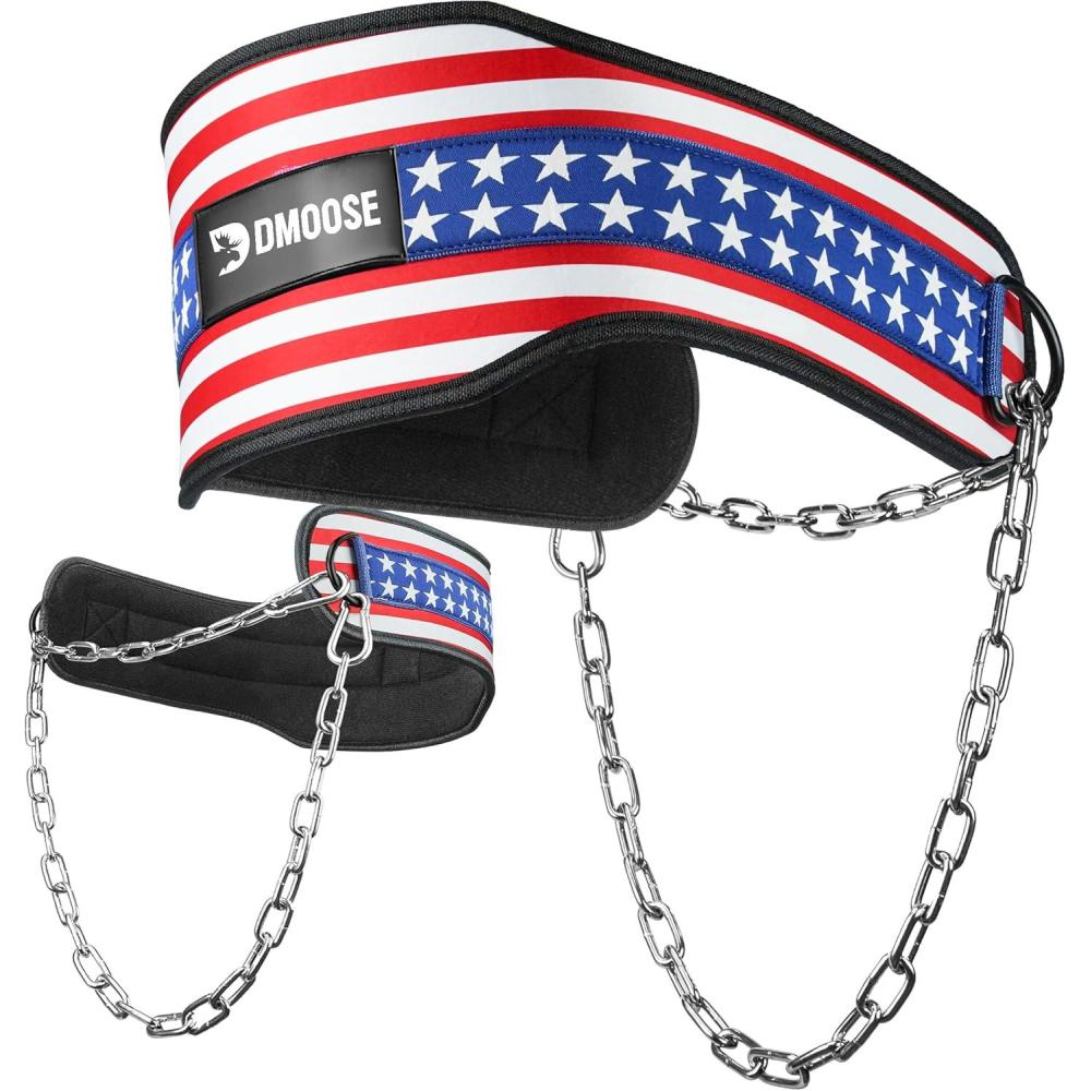 imageDMoose Fitness Dip Belt for Weight Lifting Pullup Squats ampamp Dips 36quot Robust Steel Chain Comfortable Neoprene Padding Supports 350lbs Gym Weight Belt for Strength Training Workout ampamp WeightliftingAmerican