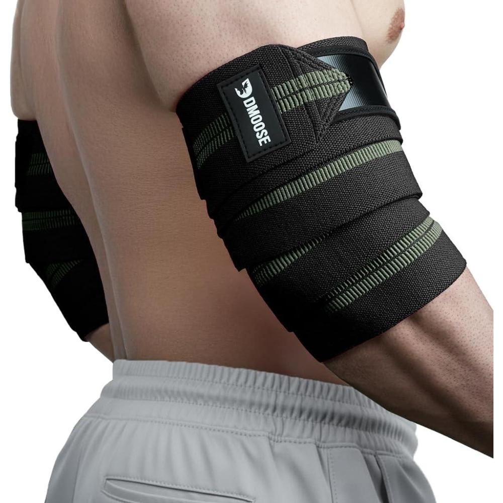 imageDMoose Fitness Elbow Wraps for Weightlifting Pair 40quot Adjustable Brace for Joint Support Pain Relief ampamp Tendonitis  Elbow Straps for Weight Lifting Bench Press ampamp Gym Workouts Band for Men ampamp WomenGreen Stripes