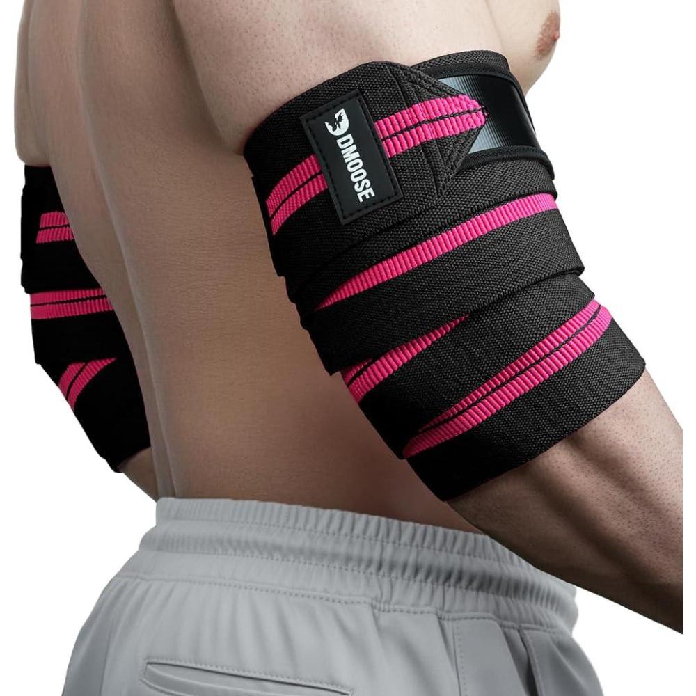 imageDMoose Fitness Elbow Wraps for Weightlifting Pair 40quot Adjustable Brace for Joint Support Pain Relief ampamp Tendonitis  Elbow Straps for Weight Lifting Bench Press ampamp Gym Workouts Band for Men ampamp WomenPink Stripes
