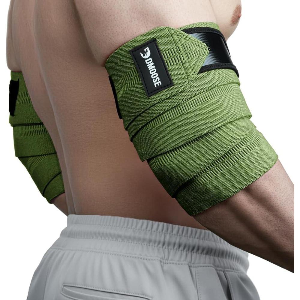 imageDMoose Fitness Elbow Wraps for Weightlifting Pair 40quot Adjustable Brace for Joint Support Pain Relief ampamp Tendonitis  Elbow Straps for Weight Lifting Bench Press ampamp Gym Workouts Band for Men ampamp WomenMilitary Green