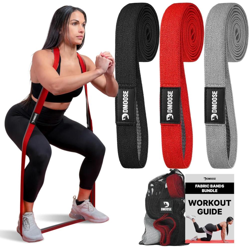 imageDMoose Fitness Fabric Resistance Bands for Full Body Exercises  NonSlip Thick Cloth Stretch Band for Squats Lunges ampamp Bicep Curls  Long Resistance Bands for Working Out  Booty Band for Men ampamp WomenLong Bands Pack of 3 V2