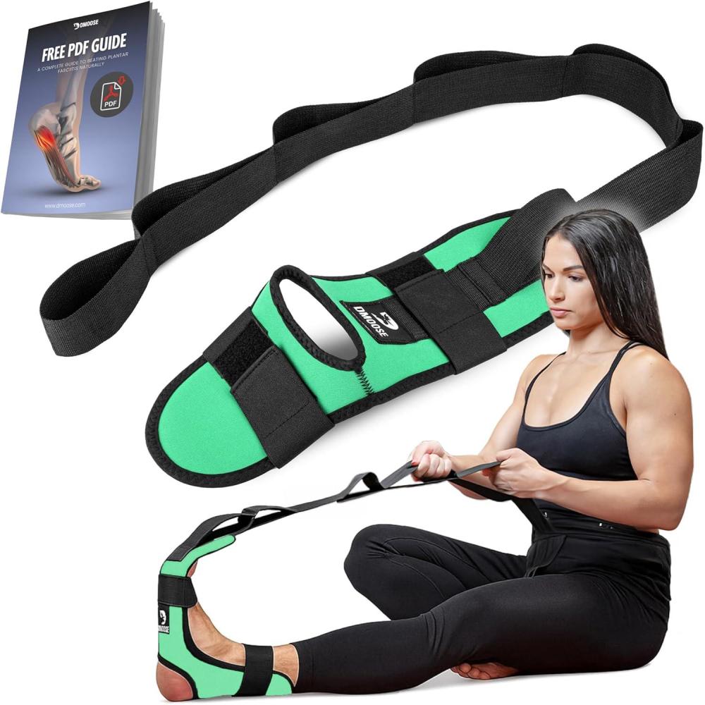 imageDMoose Fitness Foot ampamp Calf Stretcher with Adjustable Padded Stretching Strap for Plantar Fasciitis Hamstring Heel Spurs and Achilles Tendonitis Relief  Yoga Leg Stretch Strap for FlexibilityMint Green