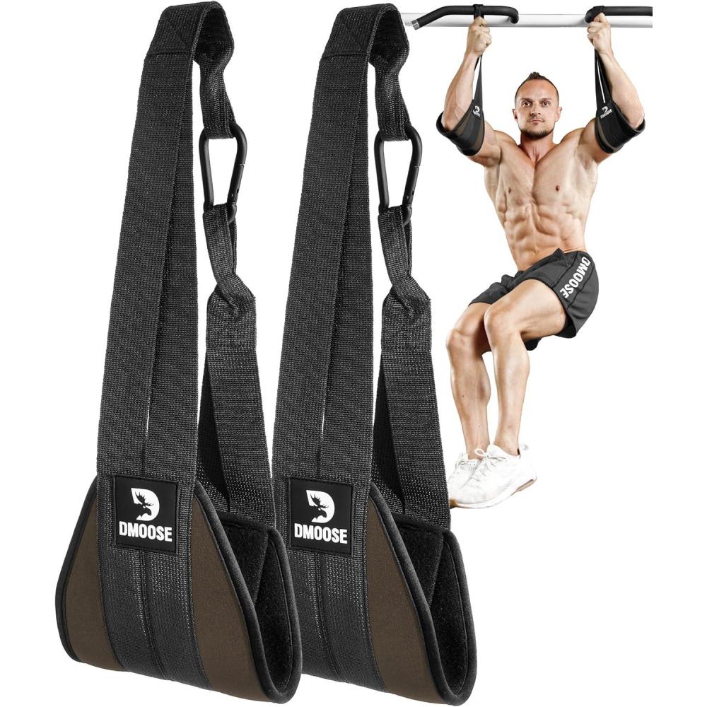 imageDMoose Fitness Hanging Ab Straps for Pull Up Bar ampamp Core Strength Training  Soft Padded Exercise Straps for Ab Swing ampamp Leg Raises Hang Bar Strap with 2 Steel Carabiners  Abs Equipment for Home ampamp GymBrown