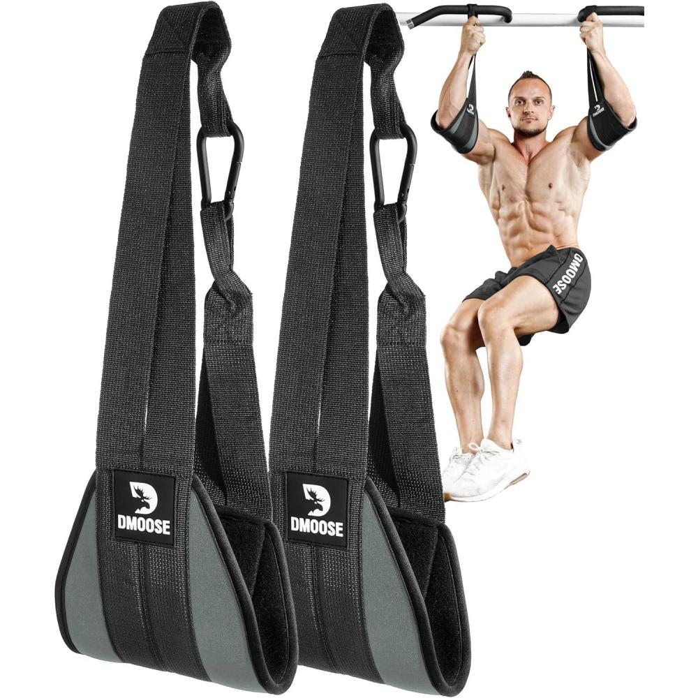 imageDMoose Fitness Hanging Ab Straps for Pull Up Bar ampamp Core Strength Training  Soft Padded Exercise Straps for Ab Swing ampamp Leg Raises Hang Bar Strap with 2 Steel Carabiners  Abs Equipment for Home ampamp GymDark Grey