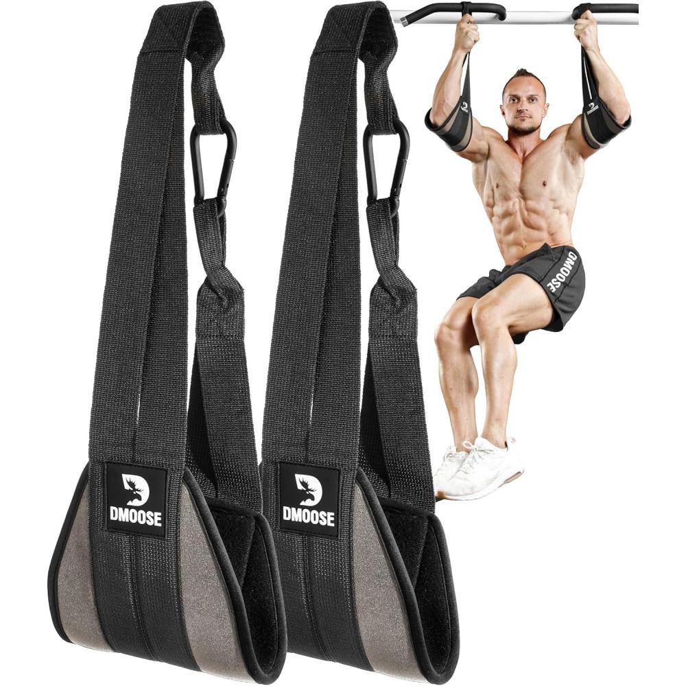 imageDMoose Fitness Hanging Ab Straps for Pull Up Bar ampamp Core Strength Training  Soft Padded Exercise Straps for Ab Swing ampamp Leg Raises Hang Bar Strap with 2 Steel Carabiners  Abs Equipment for Home ampamp GymGray