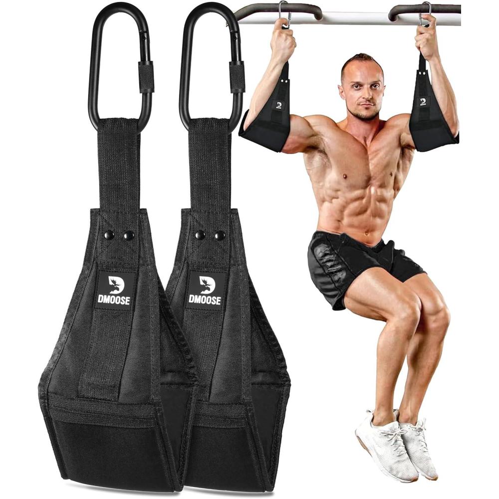 imageDMoose Fitness Hanging Ab Straps for Pull Up Bar ampamp Core Strength Training  Soft Padded Exercise Straps for Ab Swing ampamp Leg Raises Hang Bar Strap with 2 Steel Carabiners  Abs Equipment for Home ampamp GymBlack Premium