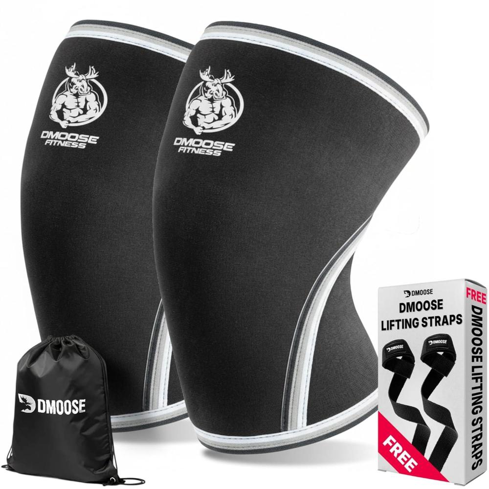 imageDMoose Fitness Knee Sleeves for Men ampamp Women Pair 7mm Neoprene Non Slip Knee Brace Support for Powerlifting ampamp Weightlifting Compression Sleeve for Joint Pain Relief  With Carry Bag ampamp Lifting StrapsBlack Legacy