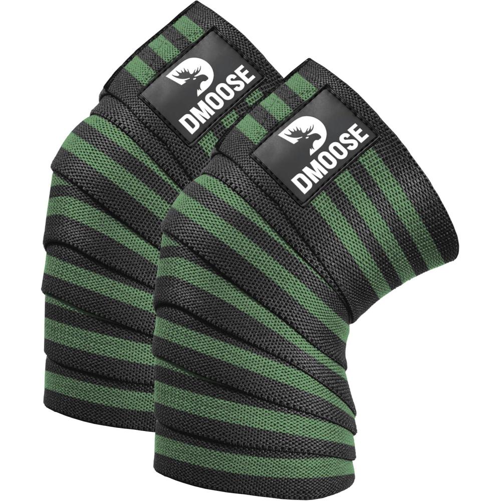 imageDMoose Fitness Knee Wraps for Weightlifting Pair  78 Gym Brace Straps for Joint Stability ampamp Pain Relief  Perfect for Squats ampamp Working Out  USPA Approved Knee Wrap Supports for Men and WomenDark Green Stripes Pair