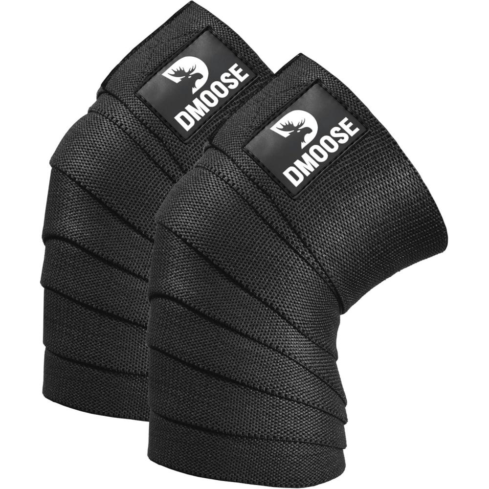 imageDMoose Fitness Knee Wraps for Weightlifting Pair  78 Gym Brace Straps for Joint Stability ampamp Pain Relief  Perfect for Squats ampamp Working Out  USPA Approved Knee Wrap Supports for Men and WomenBlack Pair