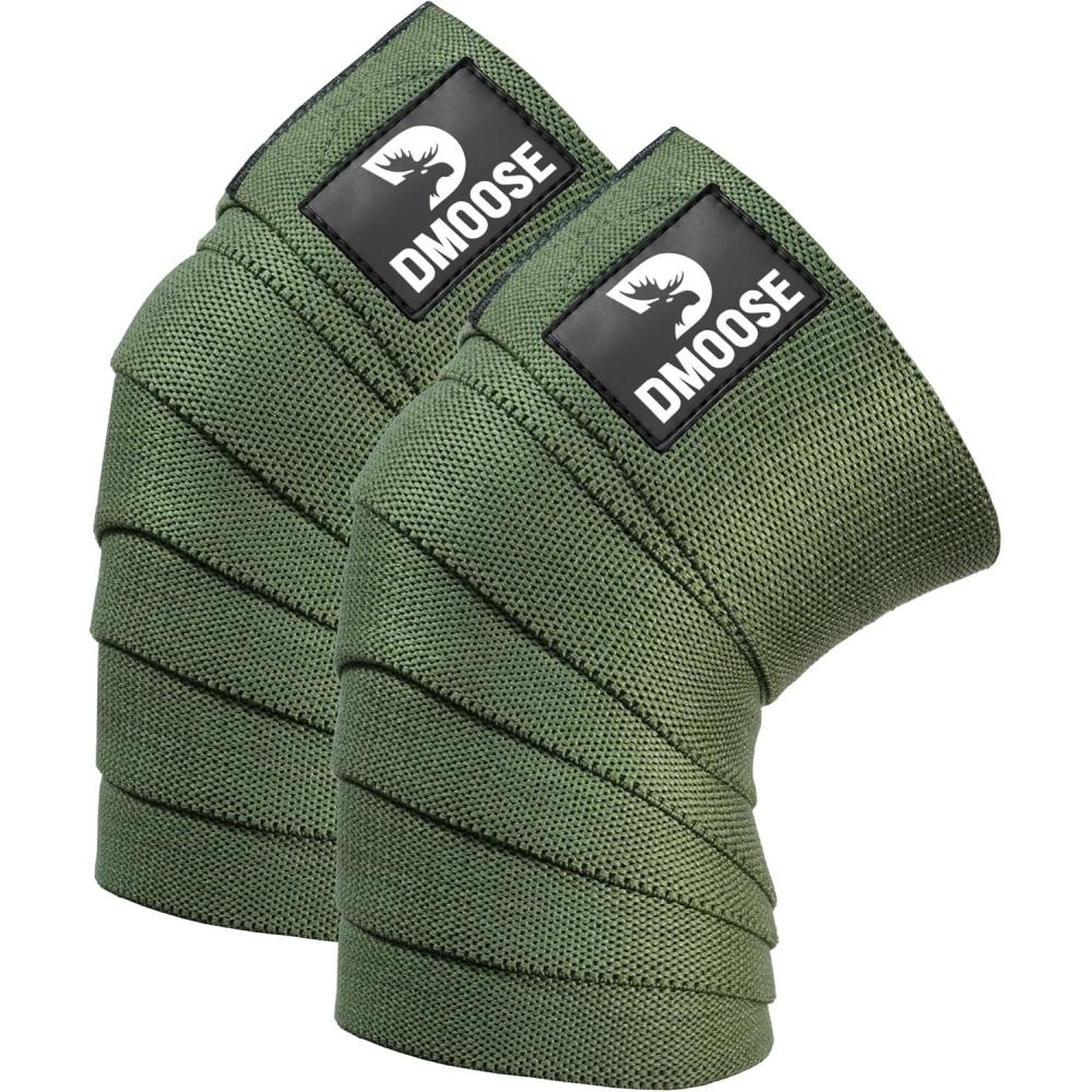 imageDMoose Fitness Knee Wraps for Weightlifting Pair  78 Gym Brace Straps for Joint Stability ampamp Pain Relief  Perfect for Squats ampamp Working Out  USPA Approved Knee Wrap Supports for Men and WomenMilitary Green Pair