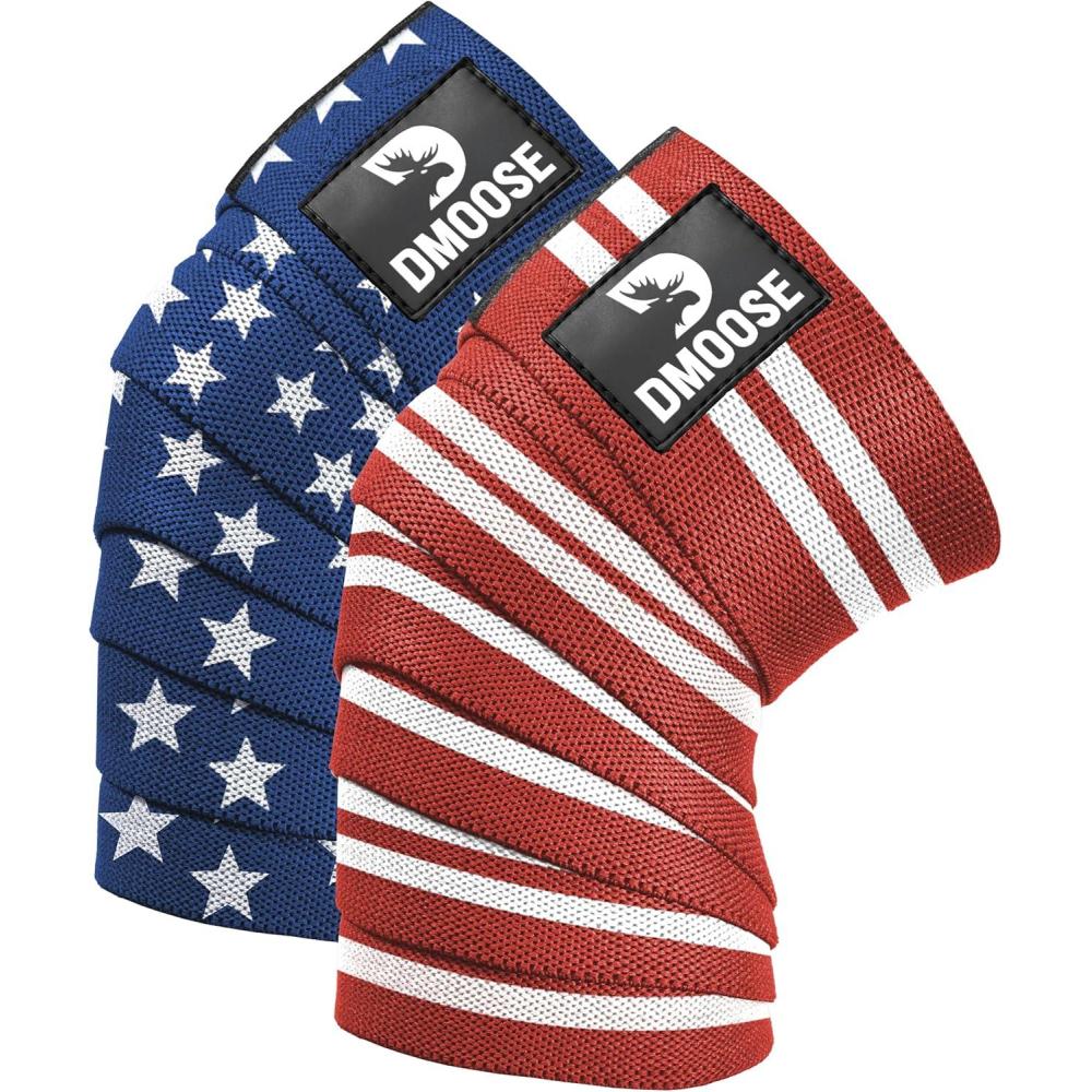 imageDMoose Fitness Knee Wraps for Weightlifting Pair  78 Gym Brace Straps for Joint Stability ampamp Pain Relief  Perfect for Squats ampamp Working Out  USPA Approved Knee Wrap Supports for Men and WomenAmerican I Pair
