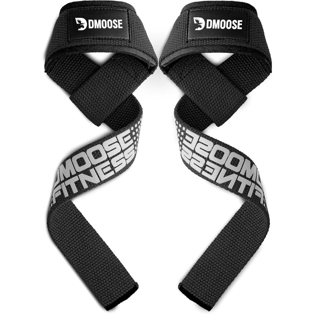 imageDMoose Fitness Lifting Straps 24quot Pair  5mm Padded Durable Wrist Straps for Weightlifting ampamp Powerlifting  Cotton Lifting Strap with Silicone Grip for Men ampamp Women  Deadlift Strap for Gym WorkoutBlack Pro