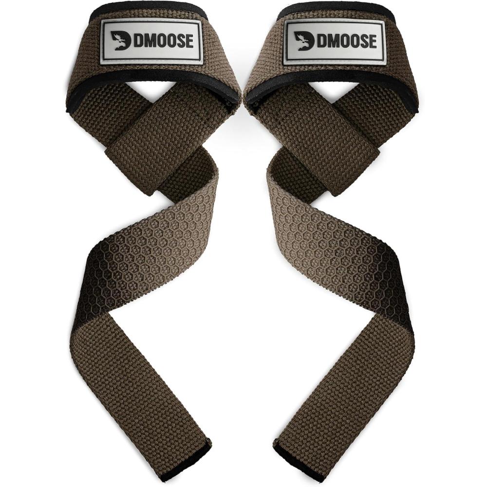imageDMoose Fitness Lifting Straps 24quot Pair  5mm Padded Durable Wrist Straps for Weightlifting ampamp Powerlifting  Cotton Lifting Strap with Silicone Grip for Men ampamp Women  Deadlift Strap for Gym WorkoutCocoa Brown Silicone
