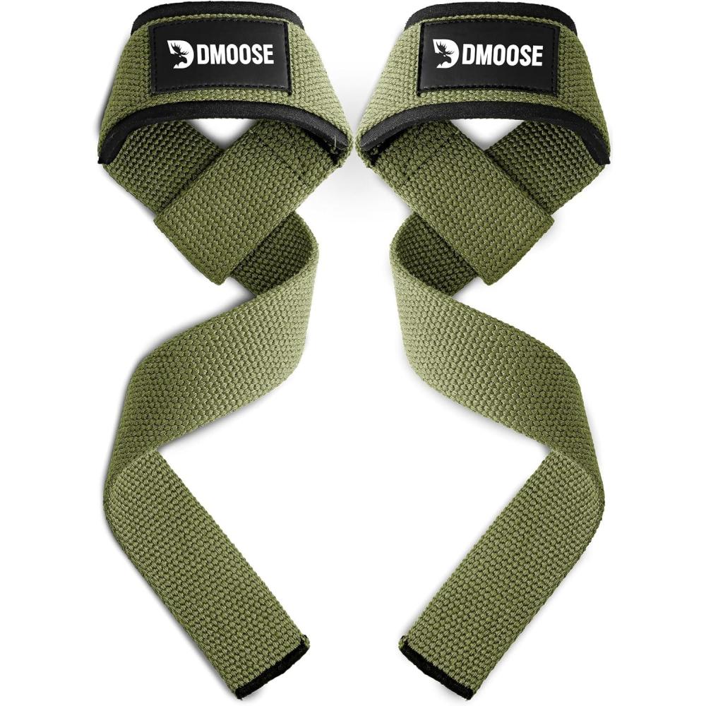 imageDMoose Fitness Lifting Straps 24quot Pair  5mm Padded Durable Wrist Straps for Weightlifting ampamp Powerlifting  Cotton Lifting Strap with Silicone Grip for Men ampamp Women  Deadlift Strap for Gym WorkoutMilitary Green