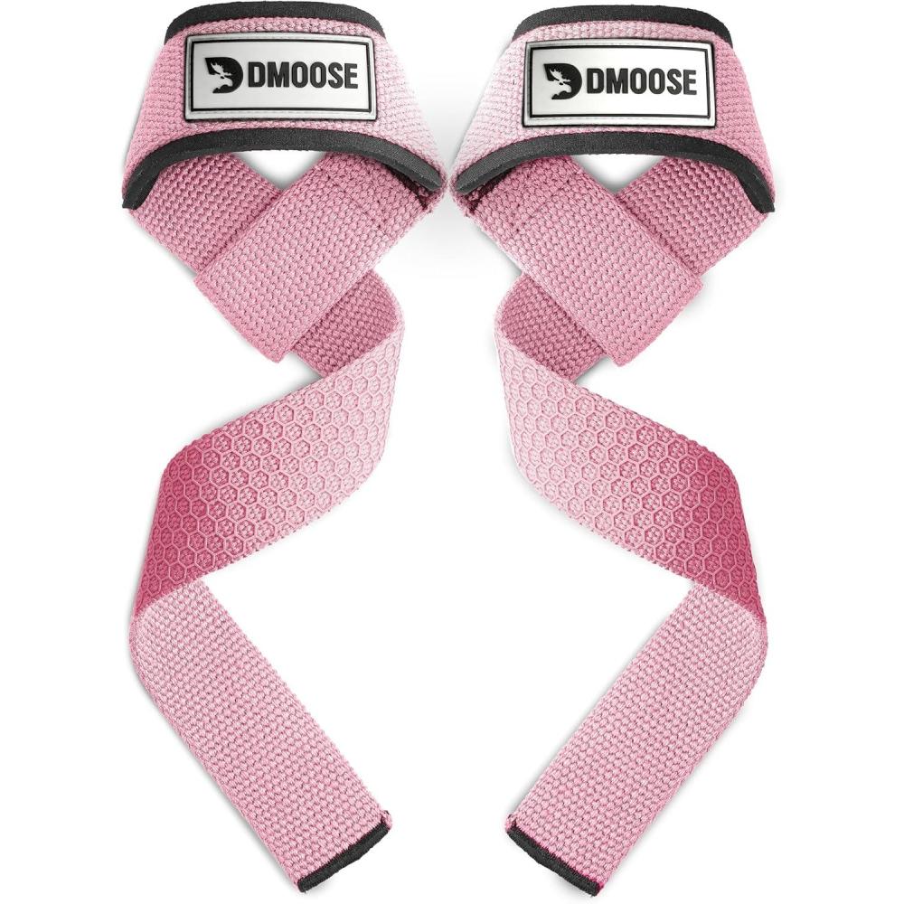 imageDMoose Fitness Lifting Straps 24quot Pair  5mm Padded Durable Wrist Straps for Weightlifting ampamp Powerlifting  Cotton Lifting Strap with Silicone Grip for Men ampamp Women  Deadlift Strap for Gym WorkoutPink Silicone