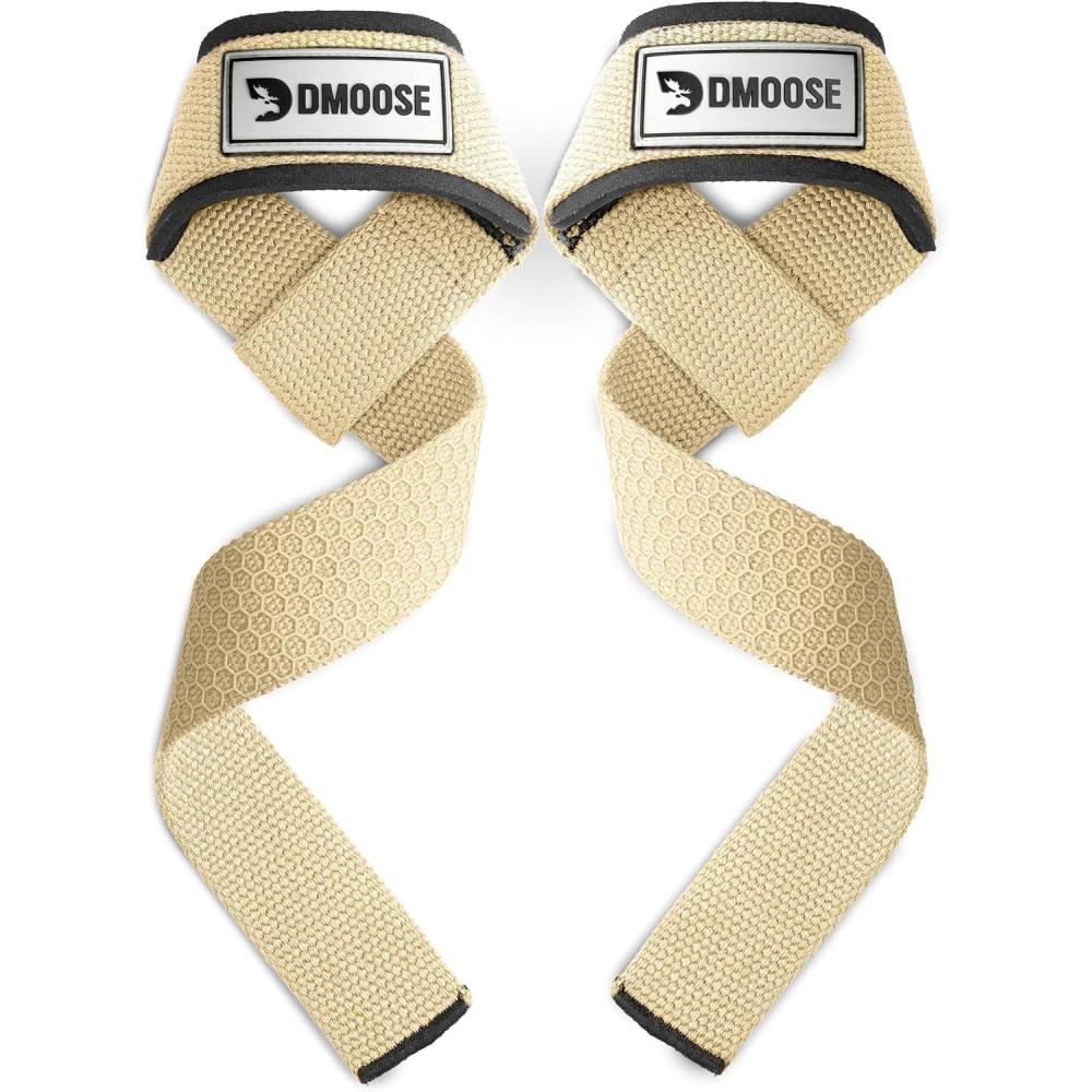 imageDMoose Fitness Lifting Straps 24quot Pair  5mm Padded Durable Wrist Straps for Weightlifting ampamp Powerlifting  Cotton Lifting Strap with Silicone Grip for Men ampamp Women  Deadlift Strap for Gym WorkoutSand Silicone