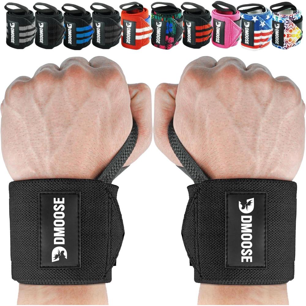imageDMoose Fitness Wrist Wraps for Weightlifting 18quot Heavy Duty Gym Wrap with Hand Thumb Loop for Support ampamp Pain Relief USPA Approved Powerlifting Weight Lifting Wrist Straps for Men ampamp Women Work OutBlack