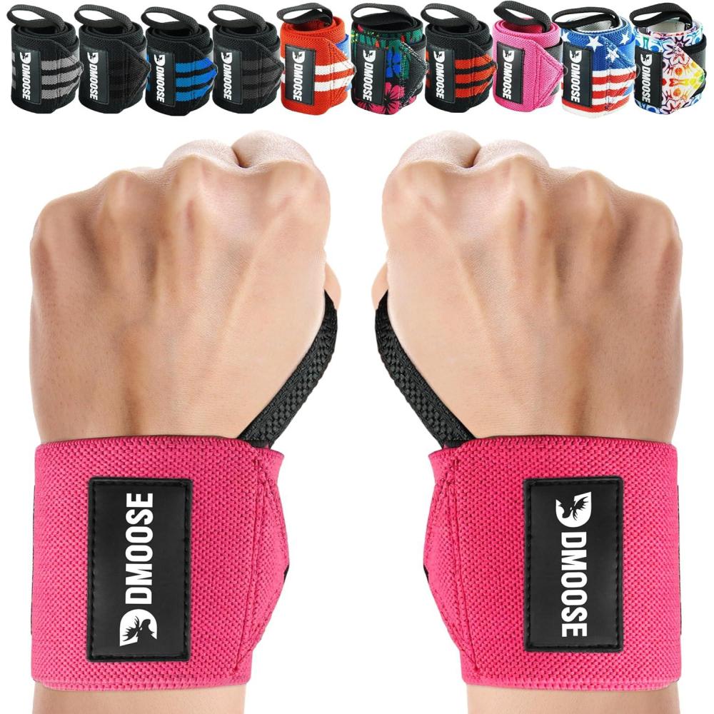 imageDMoose Fitness Wrist Wraps for Weightlifting 18quot  Heavy Duty Gym Wrap with Hand Thumb Loop for Support ampamp Pain Relief USPA Approved Powerlifting Weight Lifting Wrist Straps for Men ampamp Women Work OutPink