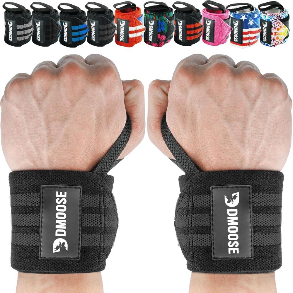 imageDMoose Fitness Wrist Wraps for Weightlifting 18quot Heavy Duty Gym Wrap with Hand Thumb Loop for Support ampamp Pain Relief USPA Approved Powerlifting Weight Lifting Wrist Straps for Men ampamp Women Work OutBlack Stripes
