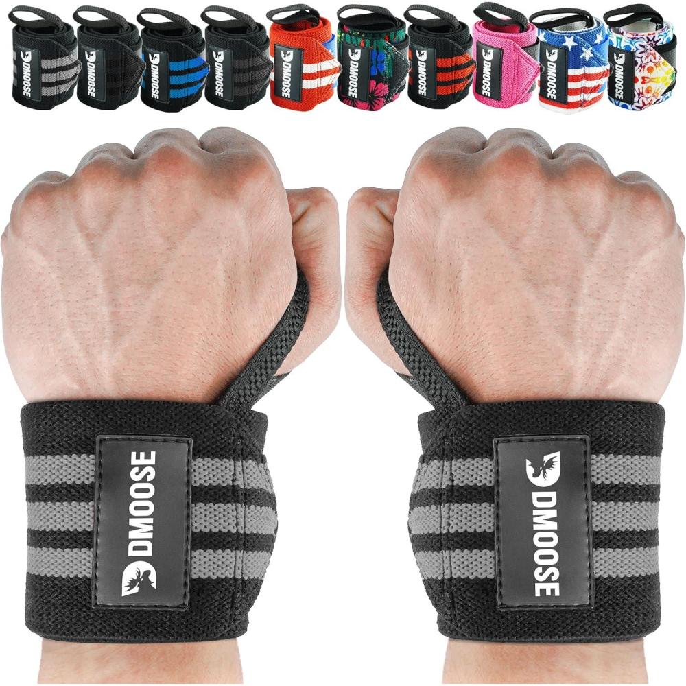 imageDMoose Fitness Wrist Wraps for Weightlifting 18quot  Heavy Duty Gym Wrap with Hand Thumb Loop for Support ampamp Pain Relief USPA Approved Powerlifting Weight Lifting Wrist Straps for Men ampamp Women Work OutGray Stripes