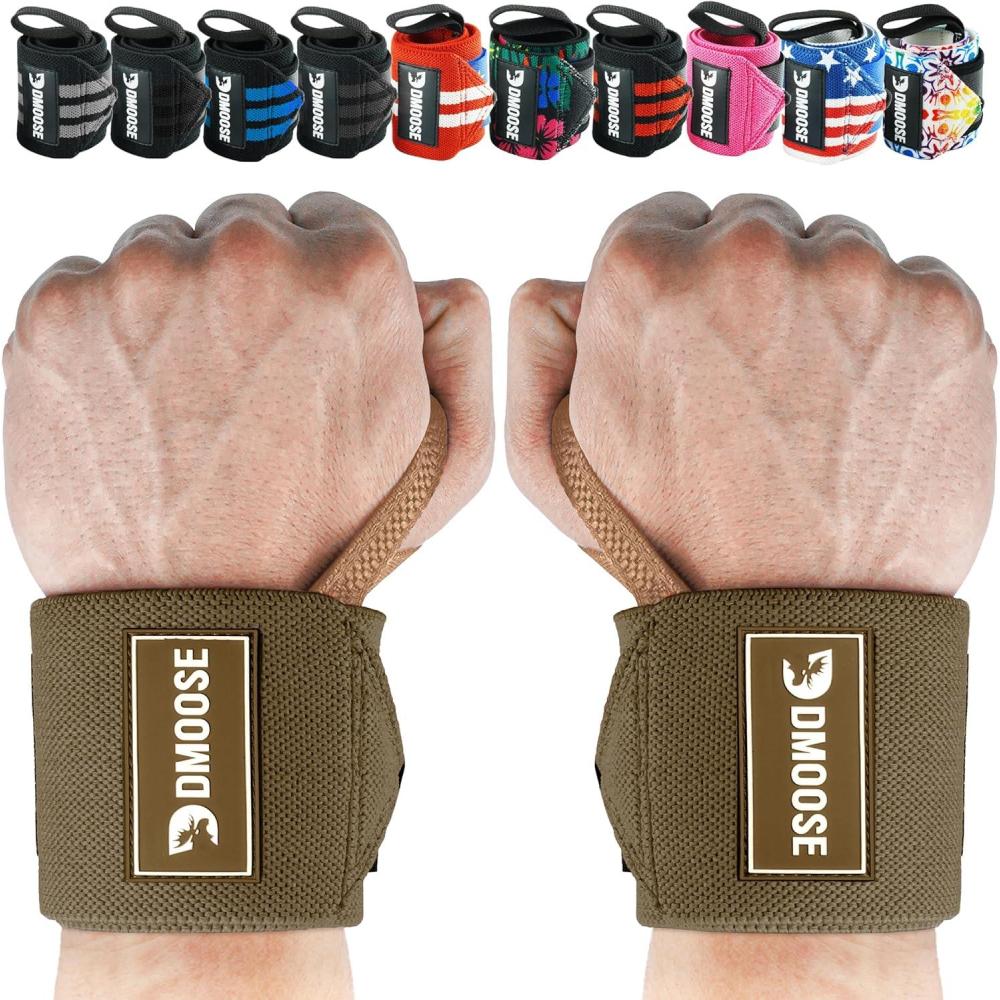 imageDMoose Fitness Wrist Wraps for Weightlifting 18quot Heavy Duty Gym Wrap with Hand Thumb Loop for Support ampamp Pain Relief USPA Approved Powerlifting Weight Lifting Wrist Straps for Men ampamp Women Work OutCocoa Brown
