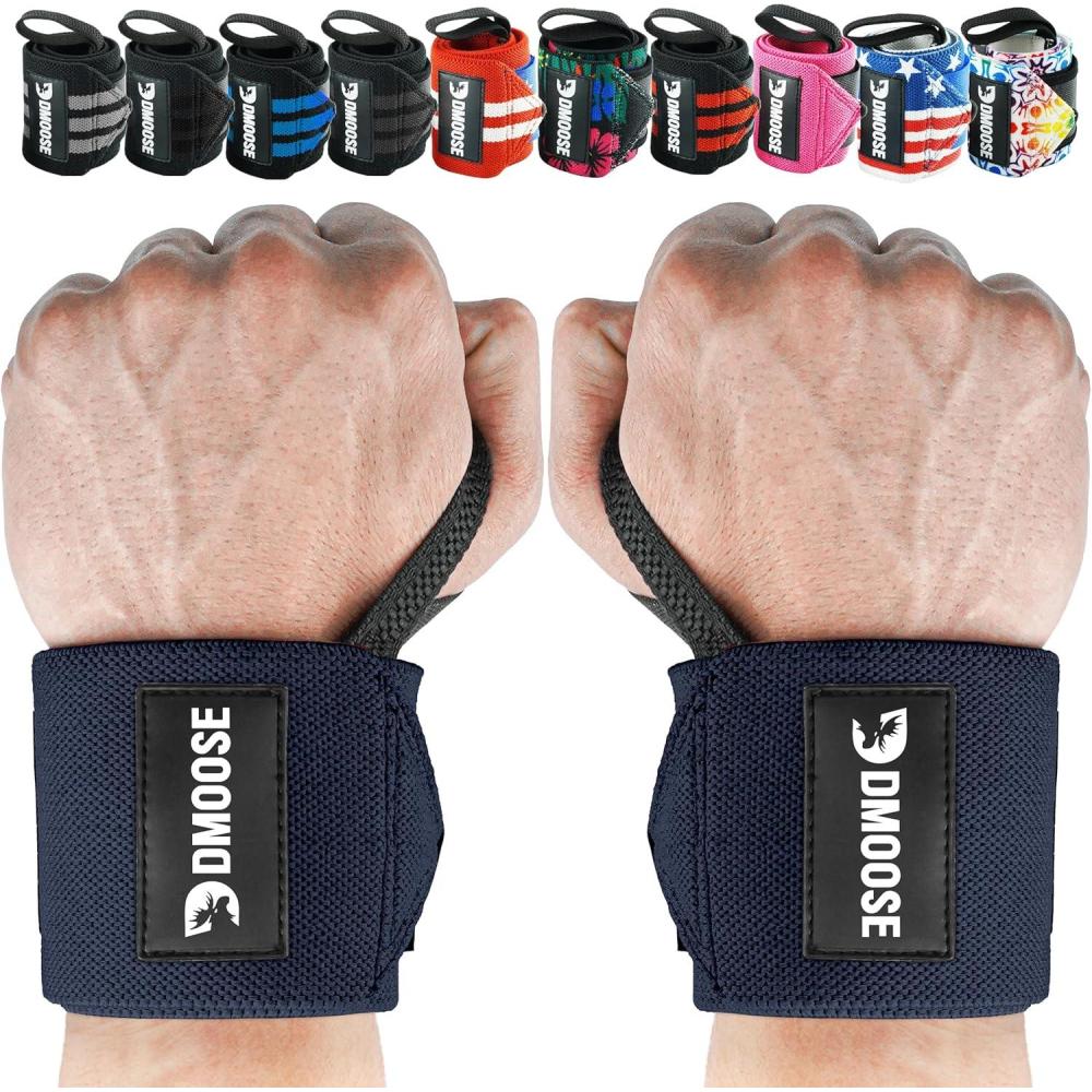 imageDMoose Fitness Wrist Wraps for Weightlifting 18quot  Heavy Duty Gym Wrap with Hand Thumb Loop for Support ampamp Pain Relief USPA Approved Powerlifting Weight Lifting Wrist Straps for Men ampamp Women Work OutNavy Blue