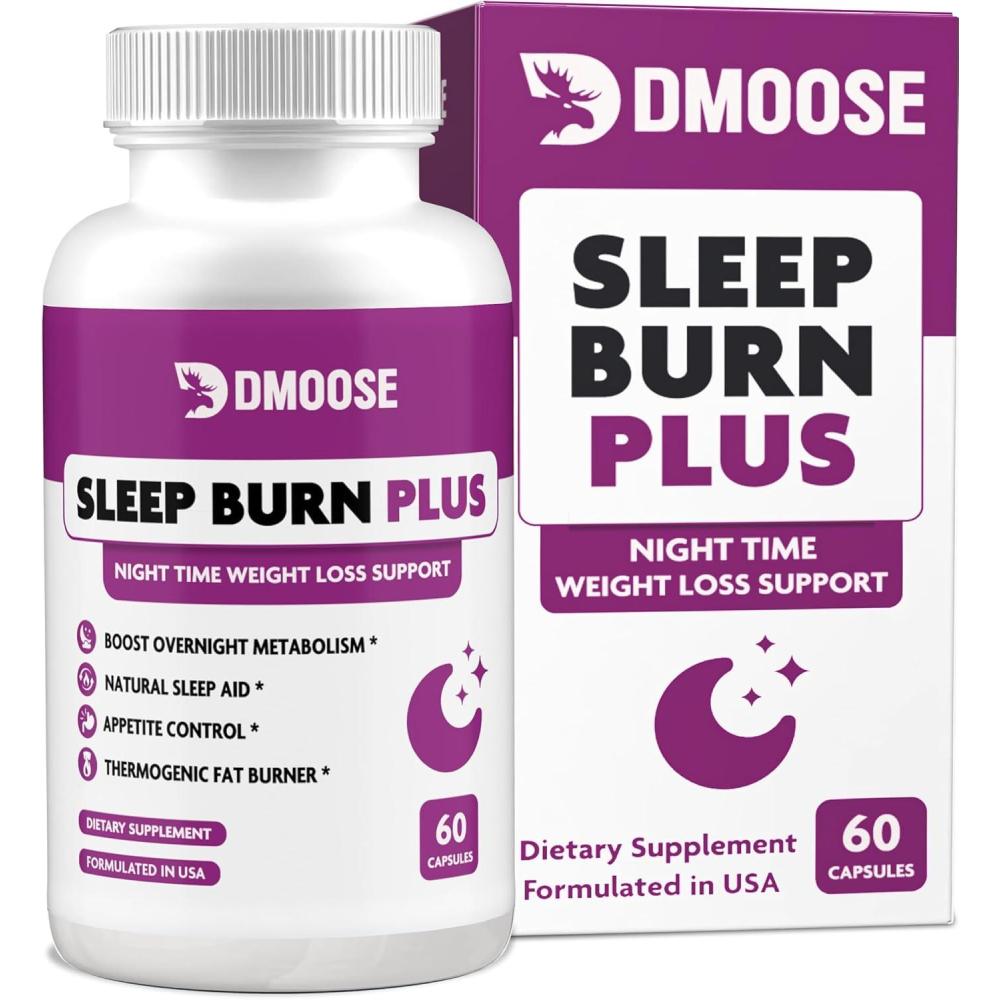 imageDMoose Sleep Burn Plus Natural Fat Burning Sleep Aid Nighttime Weight Management ampamp Deep Sleep Support with Melatonin Valerian Root White Kidney Bean 60 NonGMO Capsules