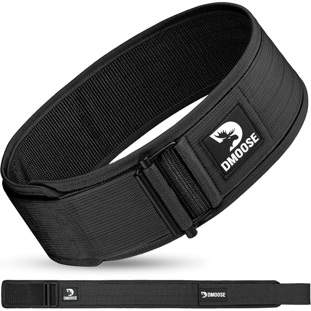 imageDMoose Weight Lifting Belt  Auto Locking Gym Belt for Olympic Training WOD Cross Training for Men and Women  4quot Nylon Workout belt with Adjustable Buckle  Provides Lumbar Support and StabilityBlack