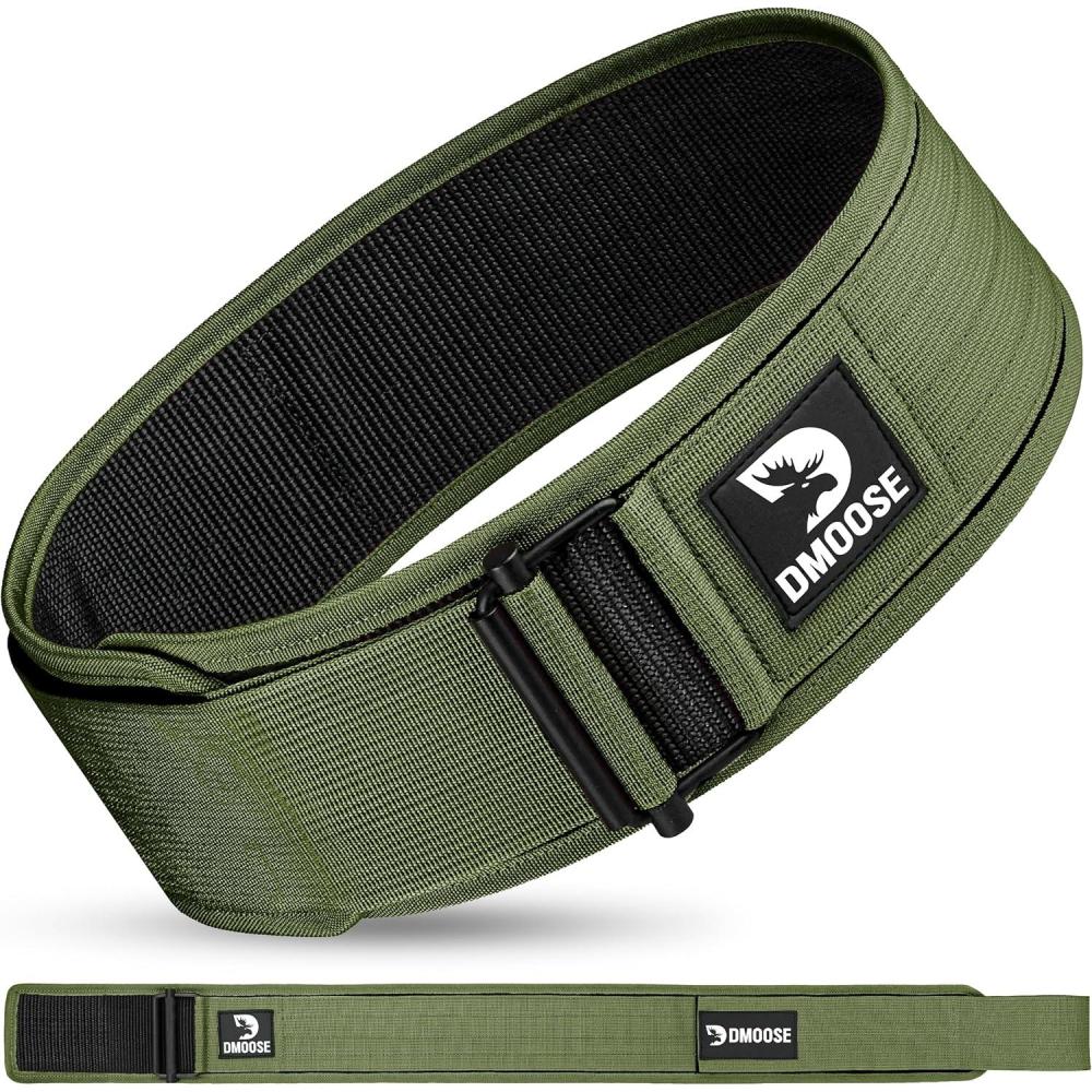 imageDMoose Weight Lifting Belt  Auto Locking Gym Belt for Olympic Training WOD Cross Training for Men and Women  4quot Nylon Workout belt with Adjustable Buckle  Provides Lumbar Support and StabilityRanger Green