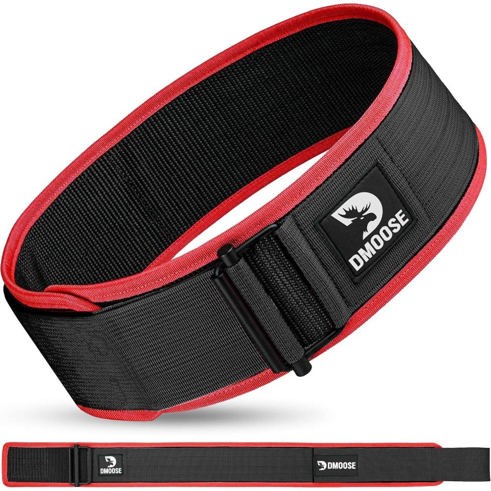 imageDMoose Weight Lifting Belt  Auto Locking Gym Belt for Olympic Training WOD Cross Training for Men and Women  4quot Nylon Workout belt with Adjustable Buckle  Provides Lumbar Support and StabilityBlack Red