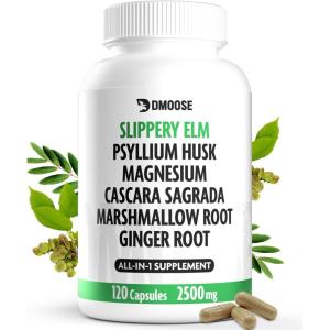 16 in 1 Slippery Elm Bark for Women & Men – Digestive Health & Leaky Gut Wellness Supplement – Probiotic, Psyllium Husk, Cascara, Magnesium & Marshmallow Root Complex – DGL Licorice Extract Capsules(Slippery Elm Bark 30 Servings)