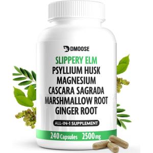 16 in 1 Slippery Elm Bark for Women & Men – Digestive Health & Leaky Gut Wellness Supplement – Probiotic, Psyllium Husk, Cascara, Magnesium & Marshmallow Root Complex – DGL Licorice Extract Capsules(Slippery Elm Bark 60 Servings)