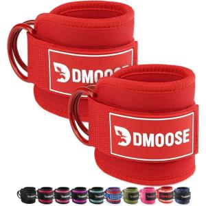 DMoose Ankle Strap for Cable Machine – One Size Fit with Premium Padding, Workout Kickback Ankle Cuffs, Ankle Bands for Working Out, Booty Workouts, Leg Extension, Hip Abductors & Lower Body Exercises(All Red – Pair)